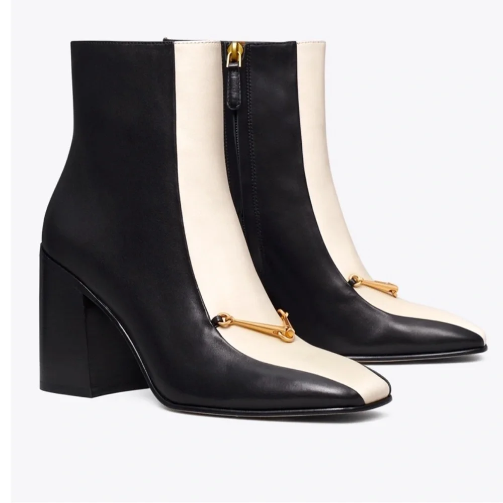 NEW Tory Burch Equestrian Link Two Tone Booties Size 6.5